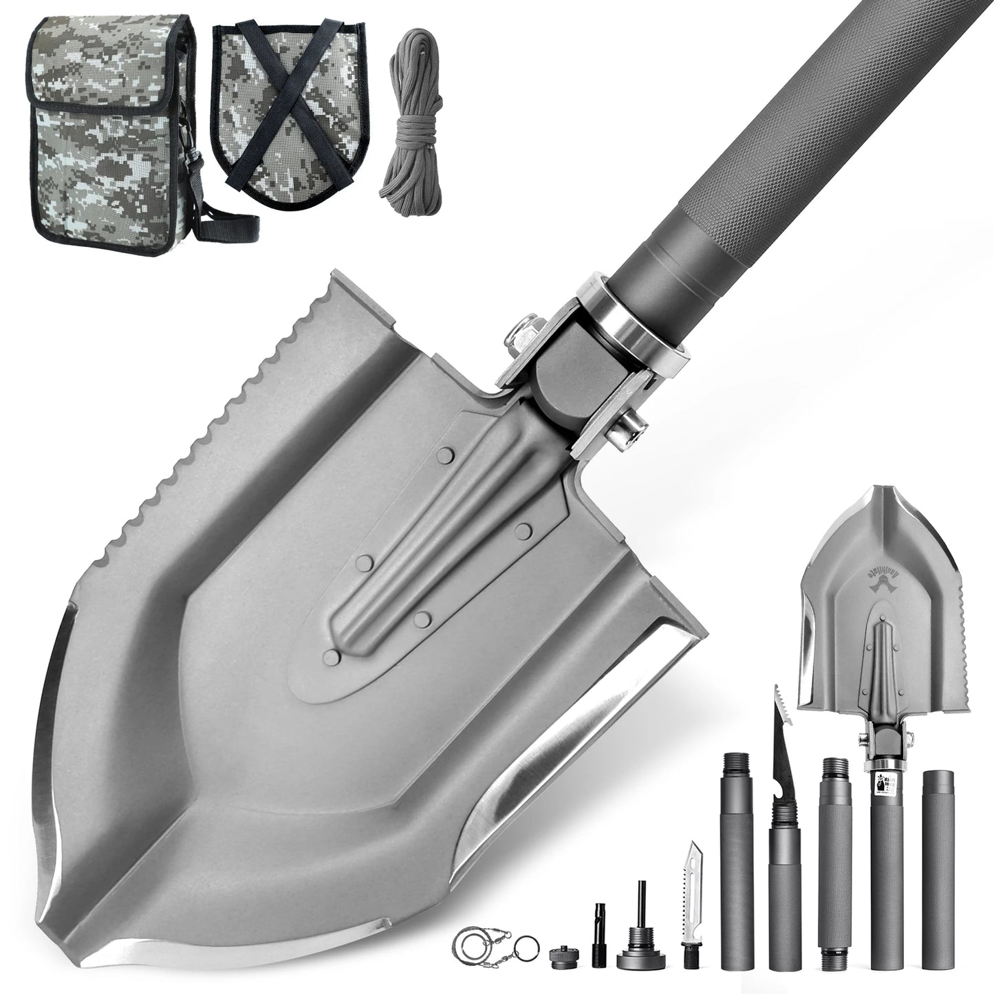 Zune Lotoo Camping Shovel Folding Multitool 18 in 1 Tactical Shovel Survival Kit High-Carbon Steel Camping Gear Outdoor