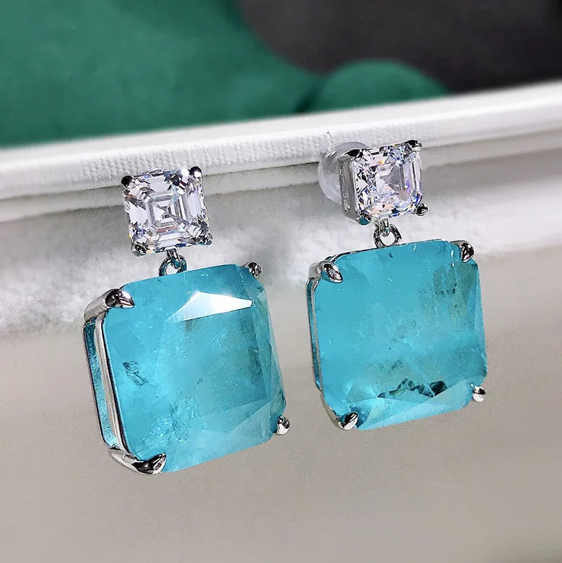 Lab Gronw Paraiba Tourmaline 925 Sterling Silver Stud Earring