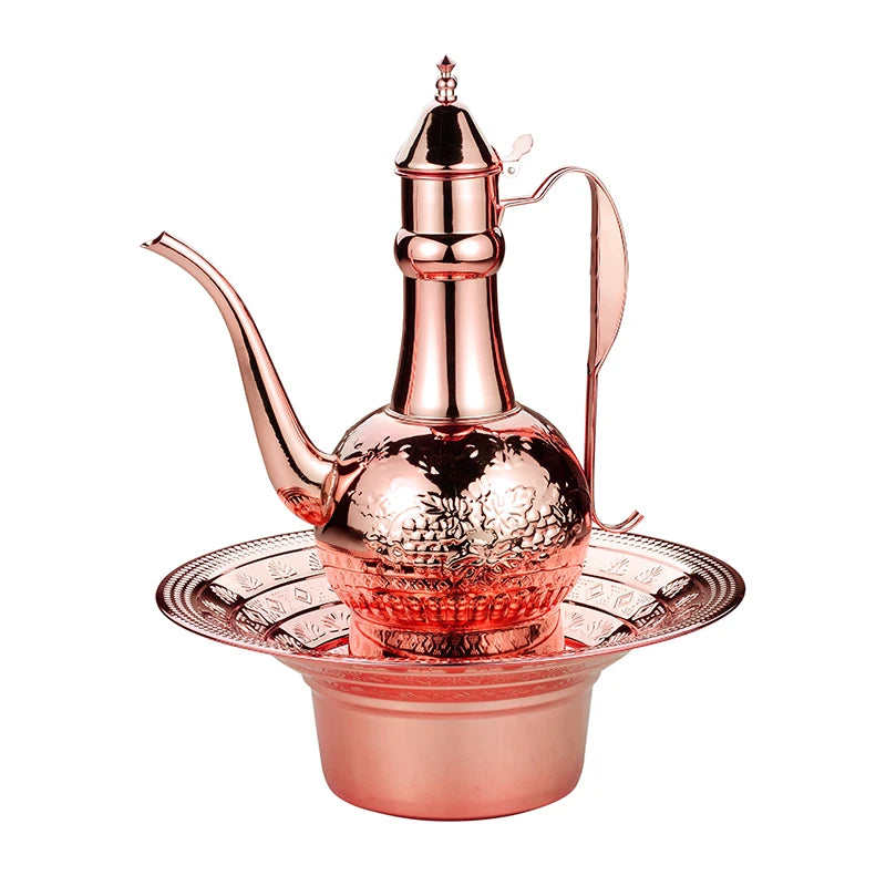 Arabic Luxury Style  Stainless Steel Golden Color  Washing Kettle with Tray Muslim Hand Washing Use Washing Set