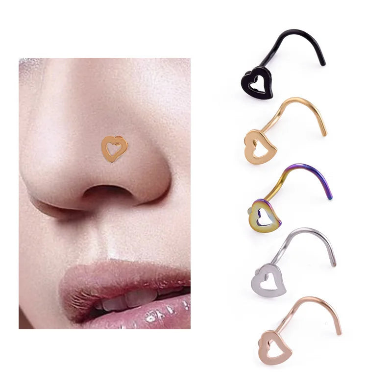 Trend Wholesale Heart Stainless Steel Cute Fashion Earrings Nose Rings for Women Body Piercing Jewelry
