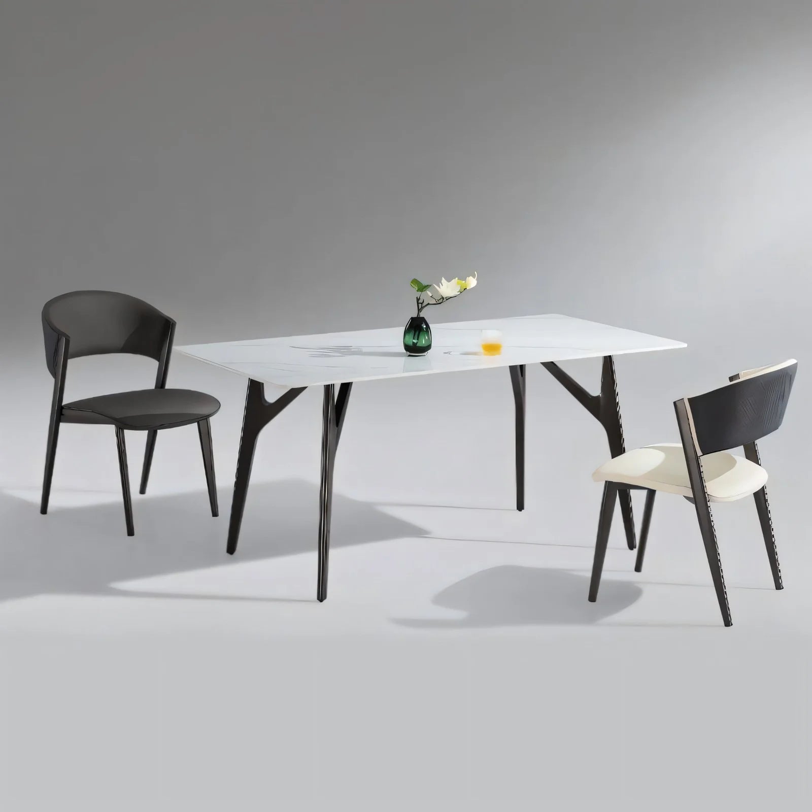 Luxury Sintered Marble Slate Stone Tabletops Modern Nordic Minimalist Rectangular Dining Table 4 Sturdy Gold/Black Metal Legs
