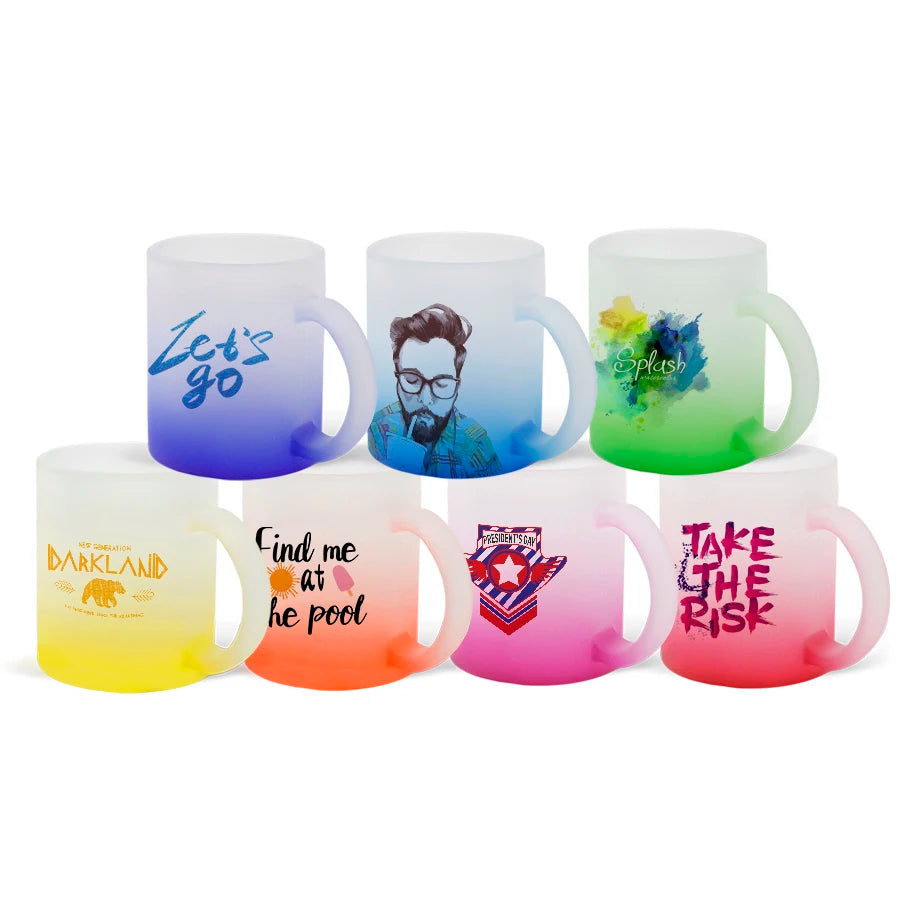 11oz Sublimation Frosted Glass Mug Gradient Colorful Glass Beer Coffee Mug
