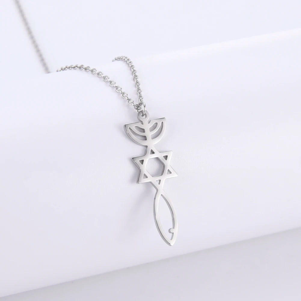 Vintage Star of David Menorah Pendant Stainless Steel Necklace Fashion Jewelry Necklaces for Woman