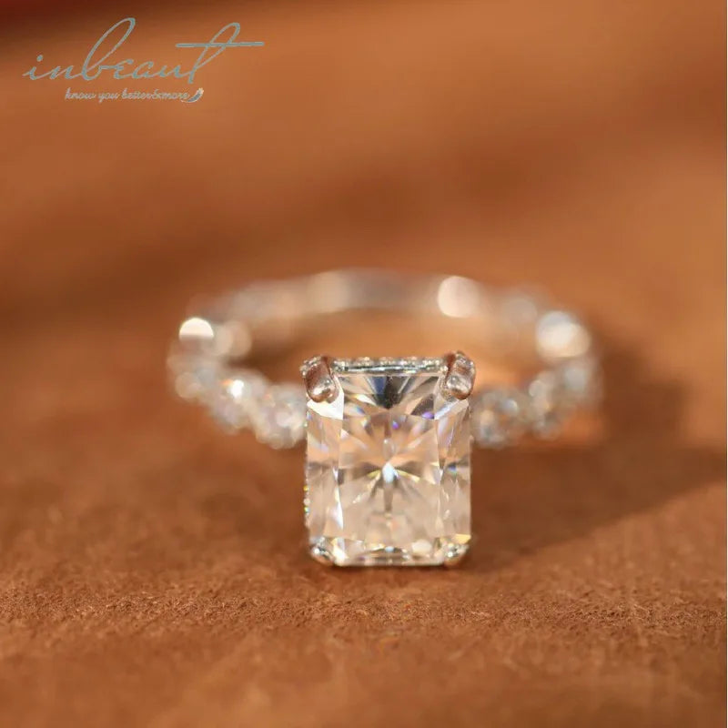 Silver 925 Original 4 Carat Brilliant Radiant Cut Diamond Test Past D Color Moissanite Wedding Ring for Women Fine Jewelry