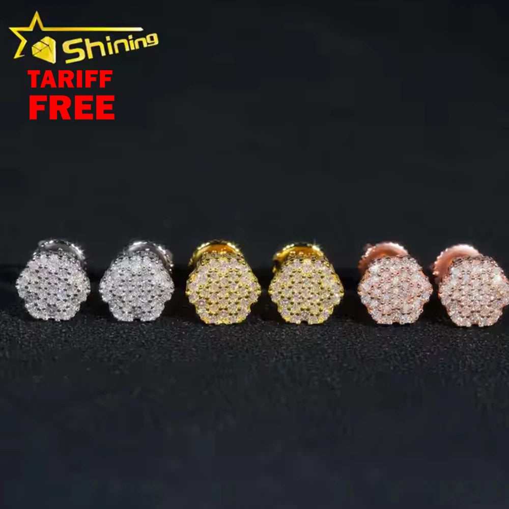 Cheapest Earring Hip Hop Jewelry Gold Plated 925 Sterling Silver Iced Out VVS Diamond Moissanite Screw Stud Earrings