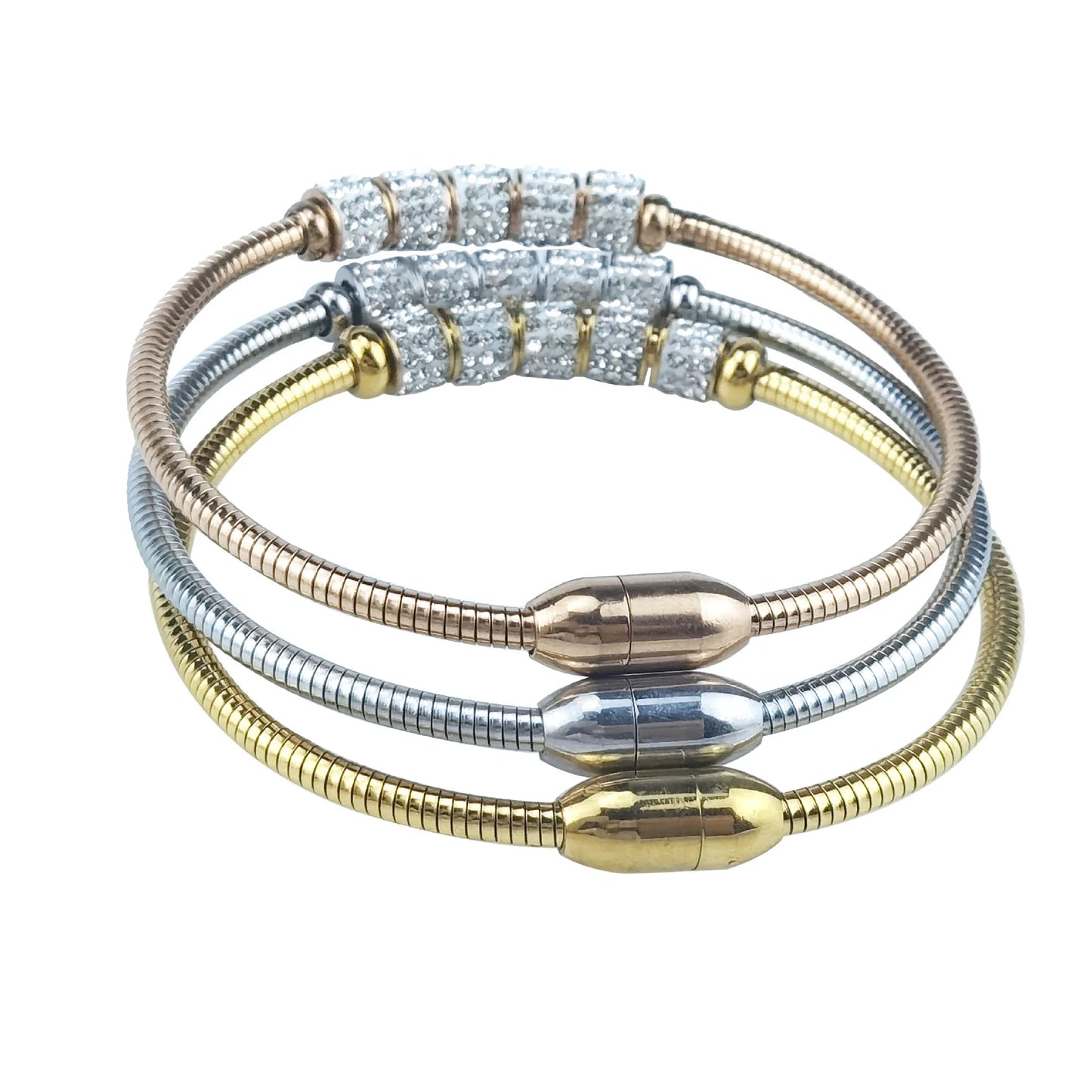 Minimalist Stainless Steel Trendy Magnetic Buckle Transfer Beads 18K Gold Plated Platinum Rose Gold Plated Snake Beaded Brace