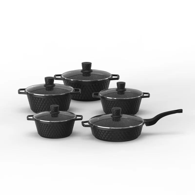 RTS 12-Piece Aluminum Die-Cast Cookware Set Overlapping Curve Design