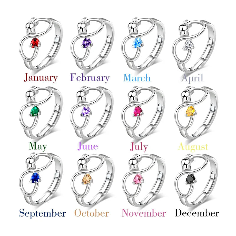 Adjustable 1-12 Birthstone Decompress Anti-anxiety Spin Ringsfor Wedding Family Mother Days Birthday  Jewelry Gifts