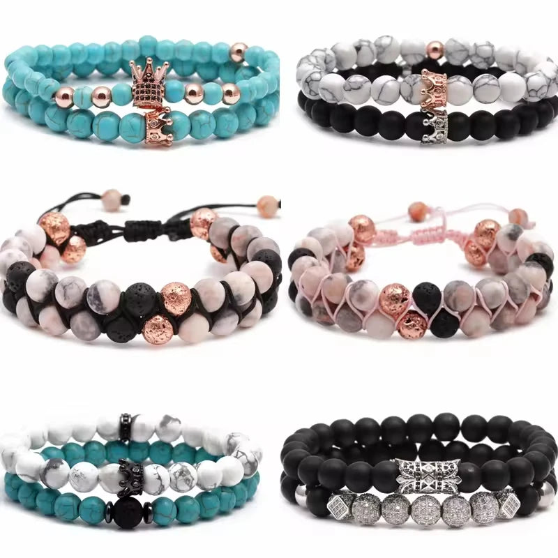 MANCHAO New Designer Adjustable Crystal Crown Beads Bracelet Set for Women & Men Fashion Jewelry Bracelets & Bangles