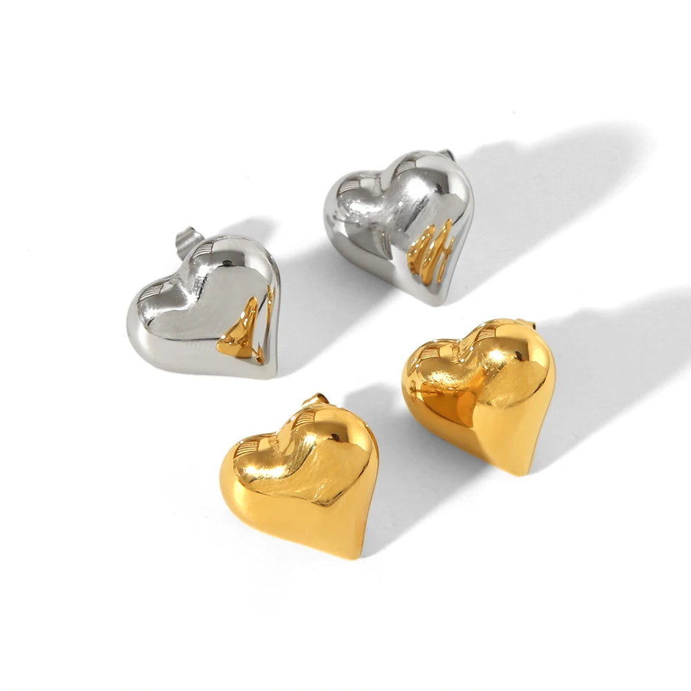 Minimalist Gold Plated Silver Tiny High Polish Studs Geometric Stainless Steel Heart Hoop Stud Earrings for Women Hypoallerge