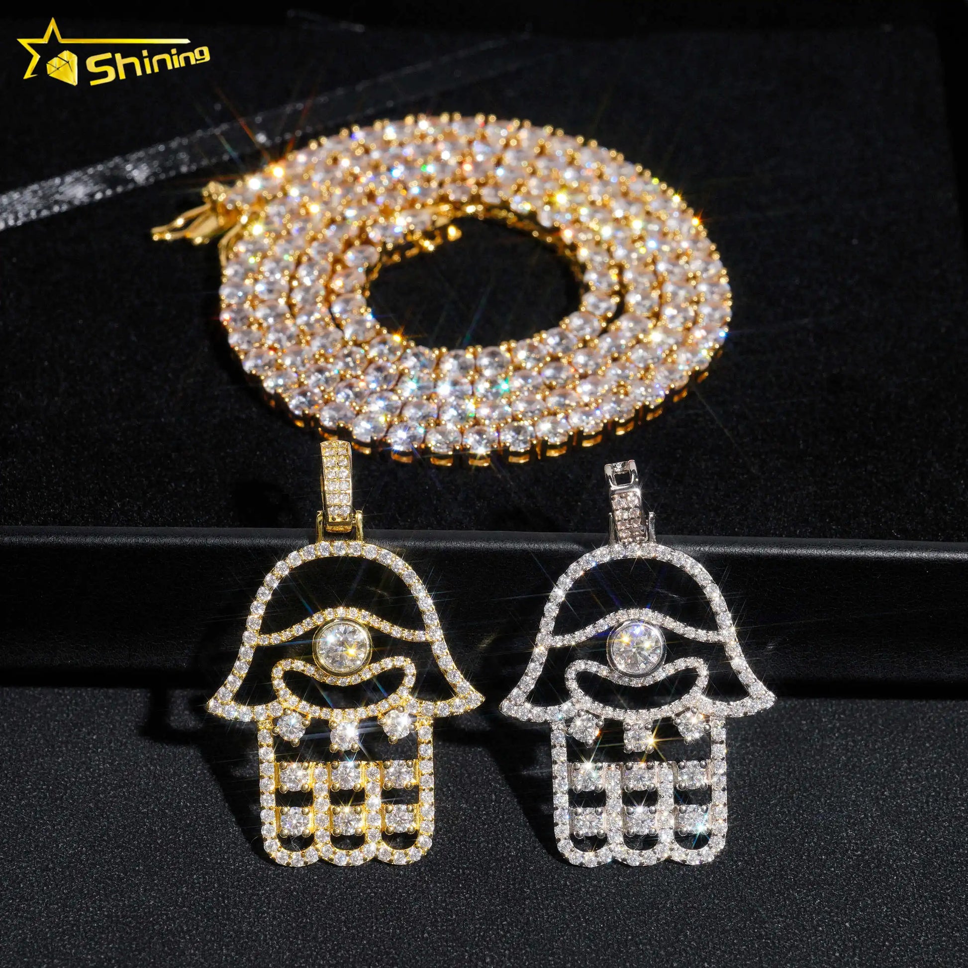Hot Selling Hip Hop Pendant Pass Diamond Tester 925 Sterling Silver Gold Plated Moissanite Hamsa Pendant for Necklace