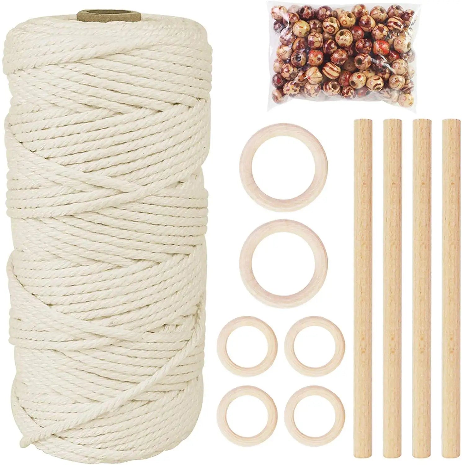 Macrame Supplies Wooden Sticks Hoops Rings Colored Beads Macrame Kits DIY Arts Crafts Macrame Kit for Adults Beginners
