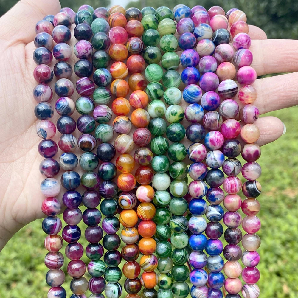 AsVrai U 8mm Natural Stone Beads Colorful Agate Round Spacer Loose Beads for Jewelry Making Beadwork DIY Bracelet Necklace 15