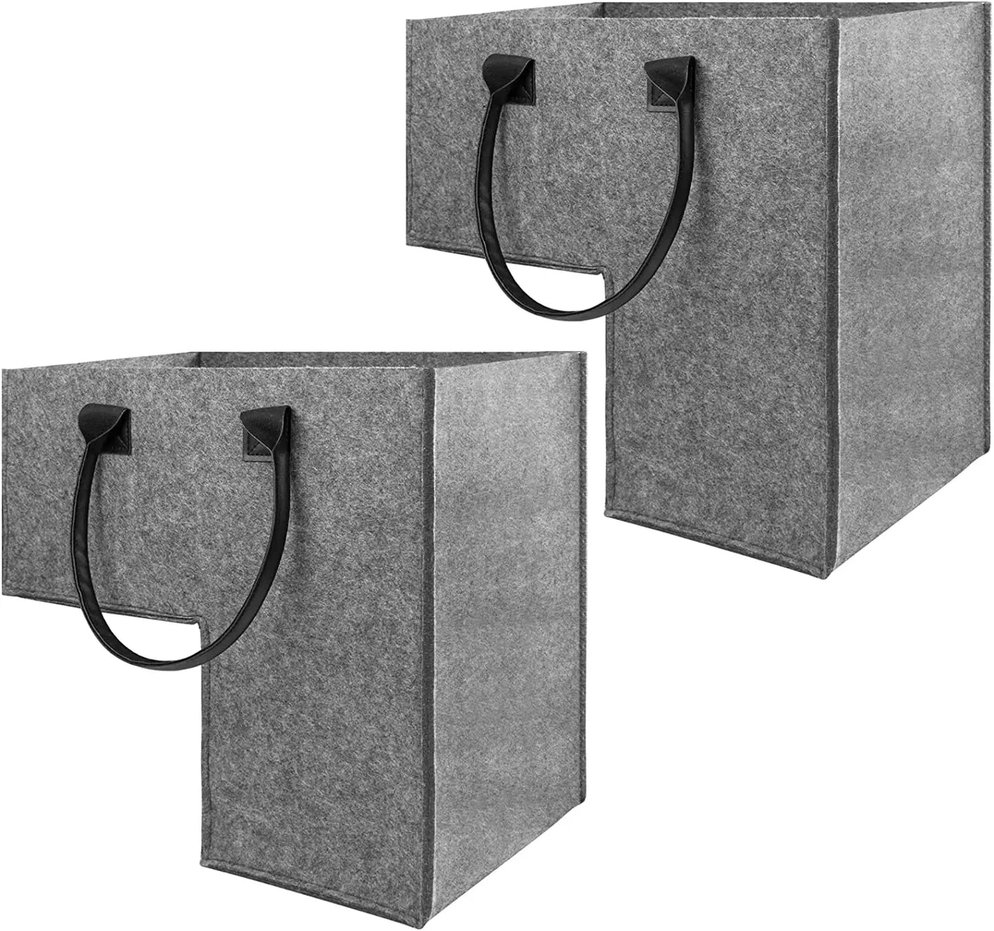 Foldable Felt Storage Collapsible  Bin Felt Laundry Storage Basket with Leather Handle Felt Laundry Storage Basket
