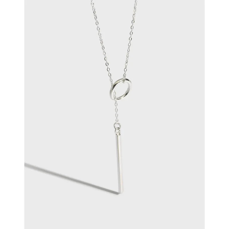 925 Sterling Silver Geometric Chain Necklace Interlocking Circle Statement Necklace Long Cuboid Necklaces for Women