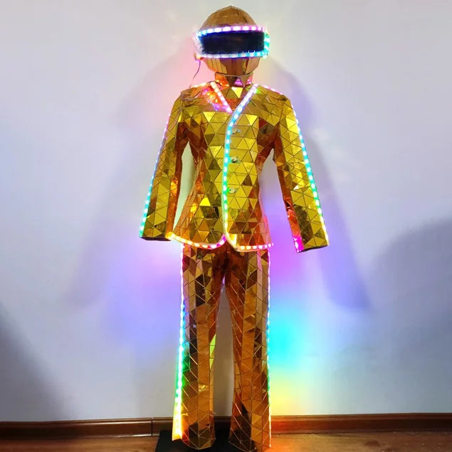 New Performance Props Silver Mirror Man Costumes/real Led Robot Stilt Walker Costume/costumes Adults Women Cosplay