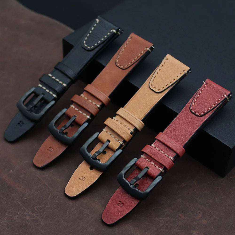 Top Grain Genuine Leather Smart Watch Strap New Design Retro Quick Release Watchband 20mm 22mm Soft and Comfortable