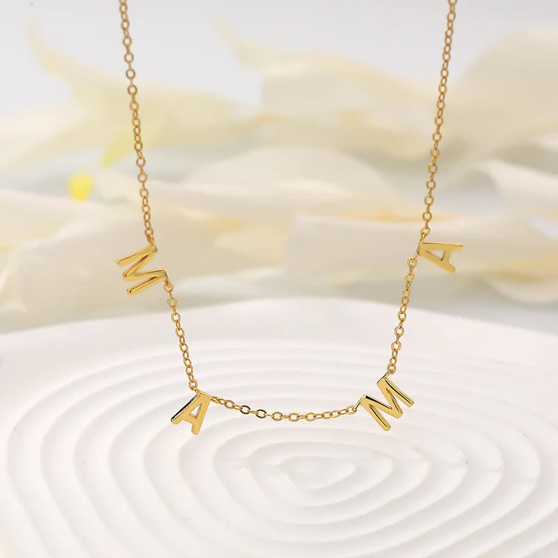 Hot Popular Style 18K Gold Color Plated Personalized Letter Stainless Steel MAMA Necklace Waterproof Jewelry
