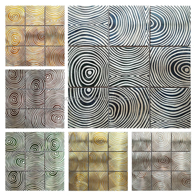 Black Color Wood Pattern Mosaic Aluminum Composite Metal Surface with Ceramic Base Mosaic Tiles for Back Splash Kitchen