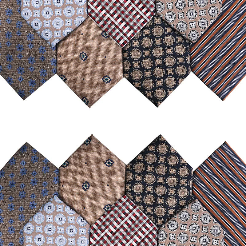 Fashion Floral Striped Dots Neck Ties for Business Mens Necktie Khaki Brown Color Vintage Suits Shirt Cravats Wedding Gifts M