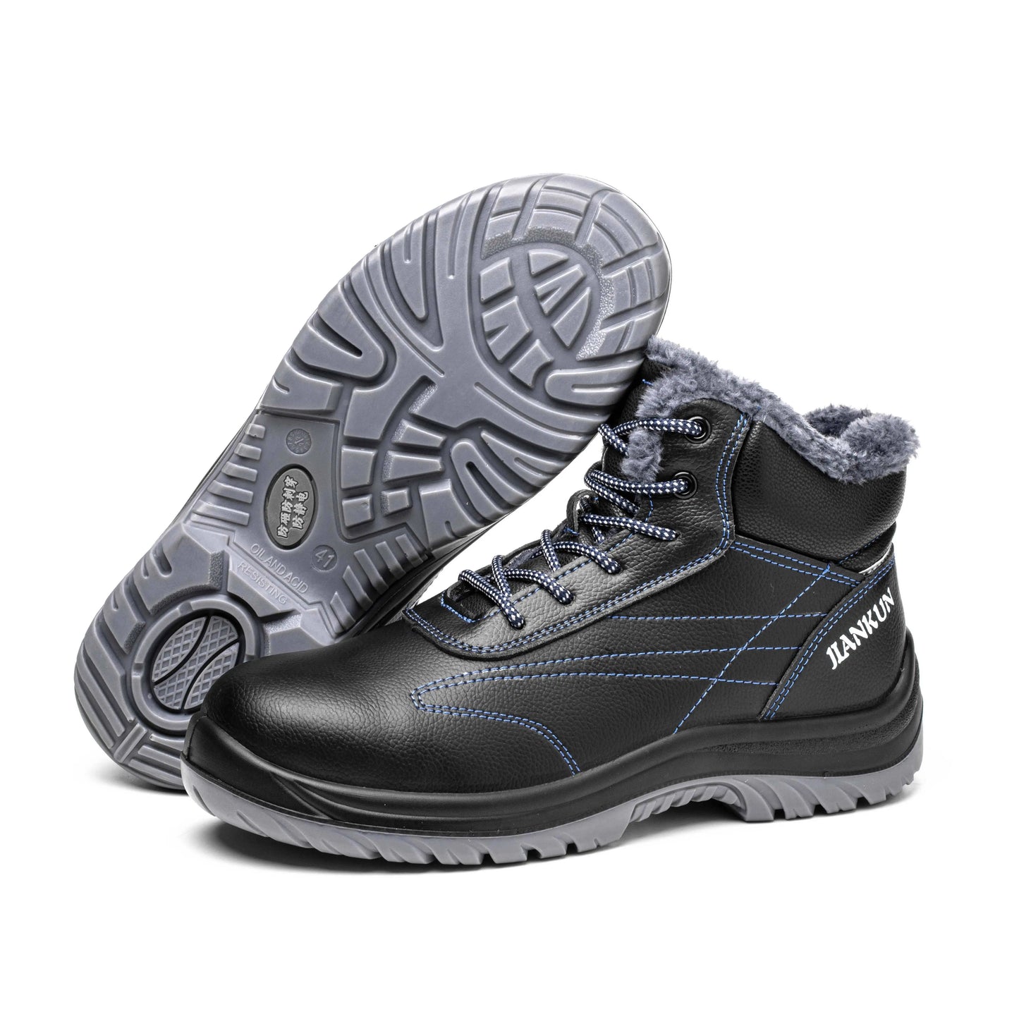 Jiankun Men's Thickened Warm Steel Toe Waterproof Anti-Smashing Anti-Puncture and Anti-Slip Cotton Work Safety Shoes