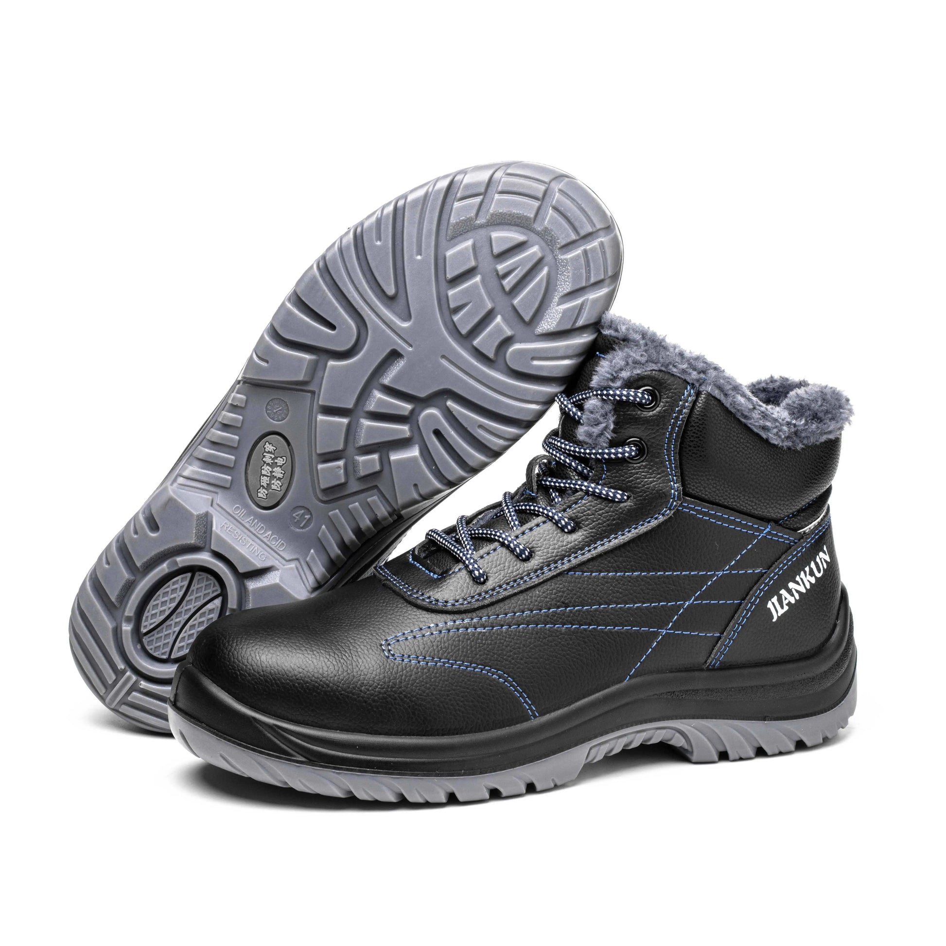 Jiankun Men's Thickened Warm Steel Toe Waterproof Anti-Smashing Anti-Puncture and Anti-Slip Cotton Work Safety Shoes