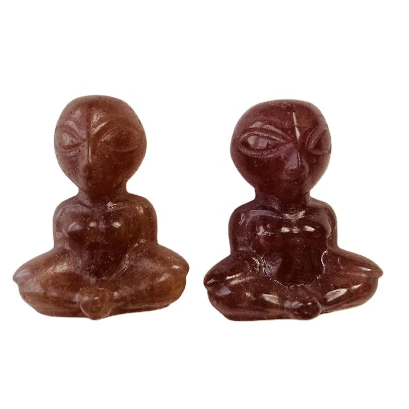 Sale Carving Fengshui Healing Crystal Figurines Natural Strawberry Quartz Aliens Statue for Gift