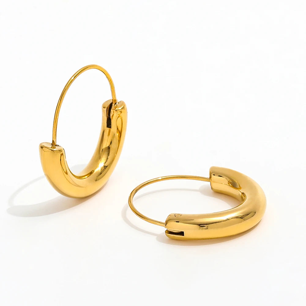 Fenny 18K Gold-plated Wholesale Jewelry No Fade Fashion Simple Smooth C-shaped U-shaped Hoop Stainless Steel Earring for Wome