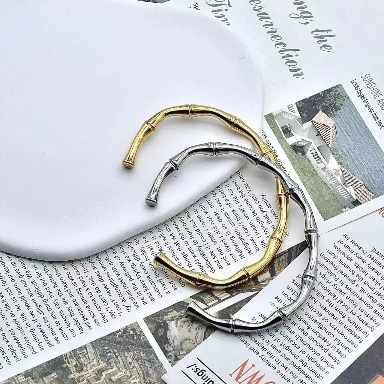 Simple Personality Non-fading Titanium Steel Bamboo Open Stainless Steel Bangles Bracelet
