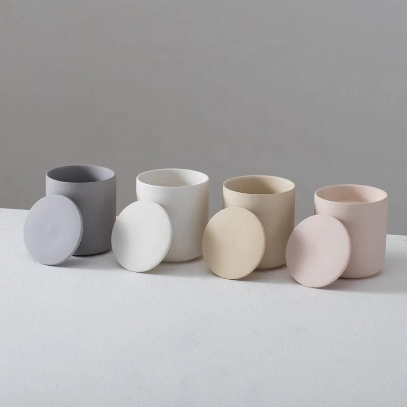 YBH Nordic Decor Modern Minimalist Ceramic Candle Jar Whit Lid Home Decoration Container for Christmas for Holding Candles