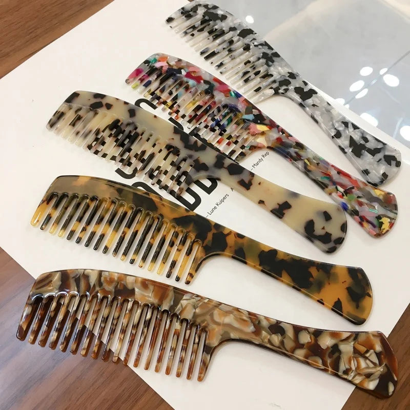 New Retro Simple Tortoiseshell Marble Texture 4 mm Thick Cellulose Acetate Hair Comb Large