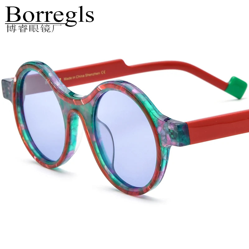 Borregls Acetate Multicolour Polarized Sunglasses Men Transparent Designer Oversize Big Round Women Mirrored Sun Glasses 1935