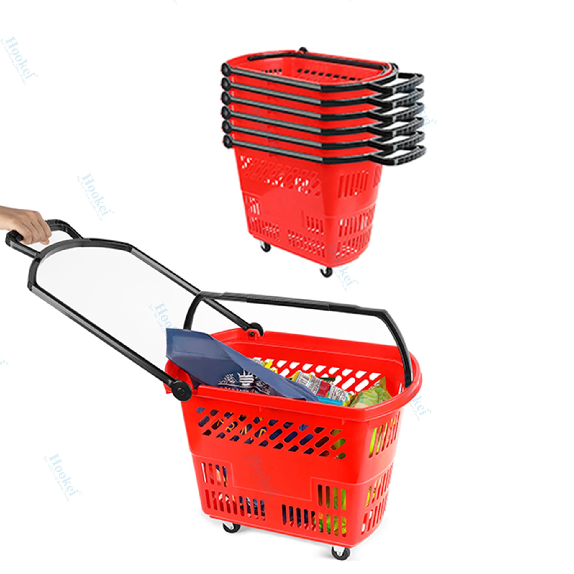Black Shopping Baskets With Handles 20L Plastic Grocery Baskets Portable Shop Basket Bulk for Retail Stores Supermarket