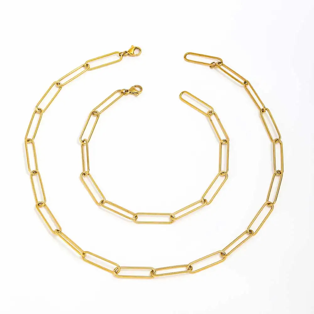 Fenny PVD Plated Tarnish Free Simple Paper Pin Link Chain Necklace Trendy Bracelet Stainless Steel Jewelry Wholesale