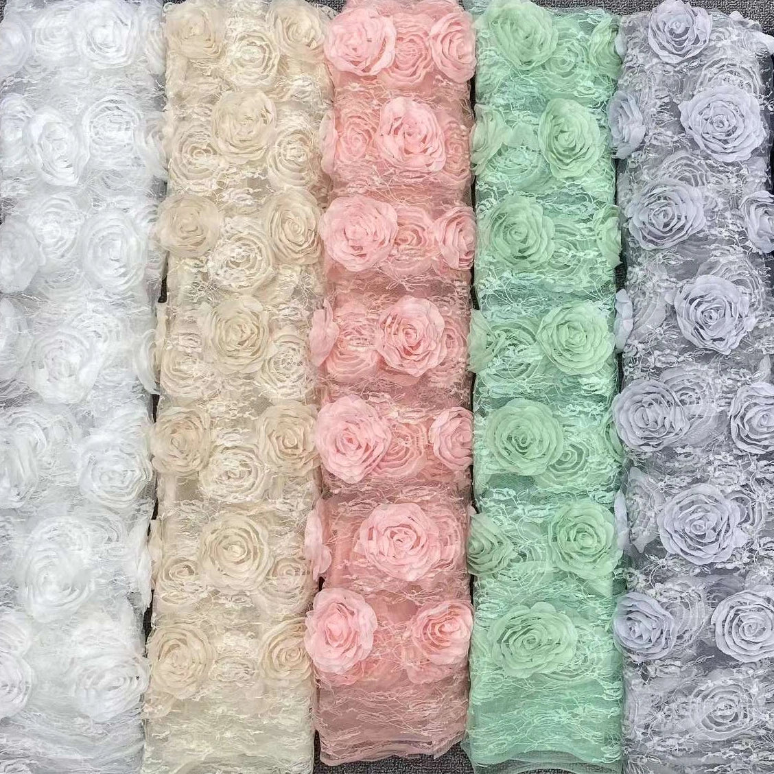 Soft 3d Rose Flower Embroidered Fancy Dress Tulle Lace Fabric