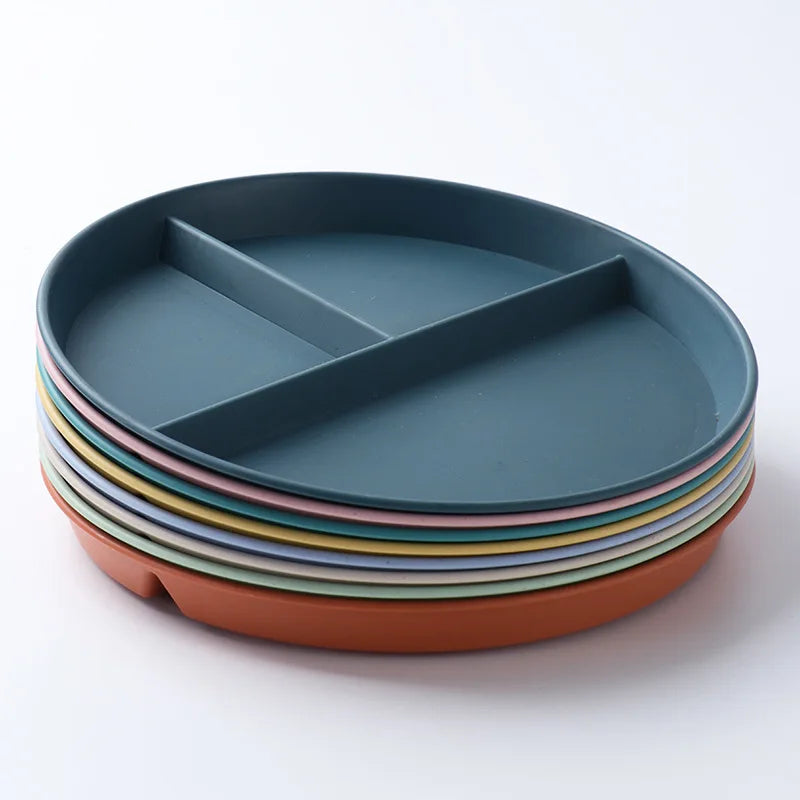 9 Inch Eco-Friendly Unbreakable Wheat Plastic Round Compartment Plate Customized Microwave Safe Dinner Plate