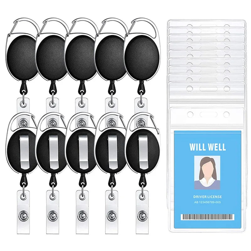 Wholesale Heavy Duty Retractable Colourful  Badge Reel With Carabiner Reel Clip and Clear ID Card Holders