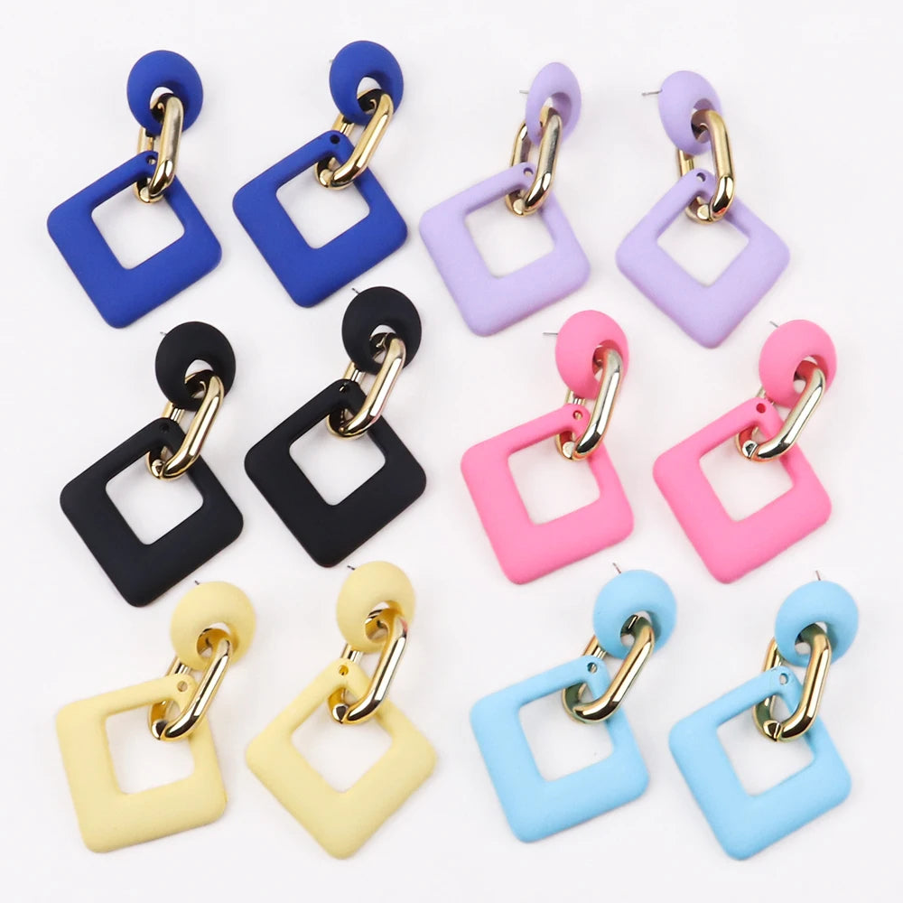 Korean Vintage Macaron Trendy Wedding Elegant Woman Matte Fashion Jewelry Geometric Hollow Acrylic Stud Earrings Party High