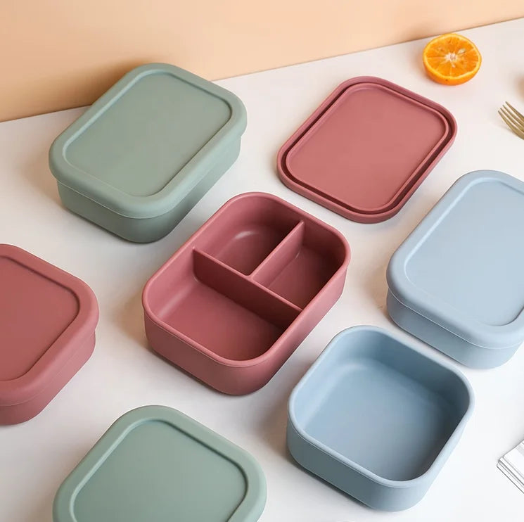 High-Capacity Three Grid Divide Food Grade Silicone BPA-Free Bento Lunch Box with Lid for Food Storage