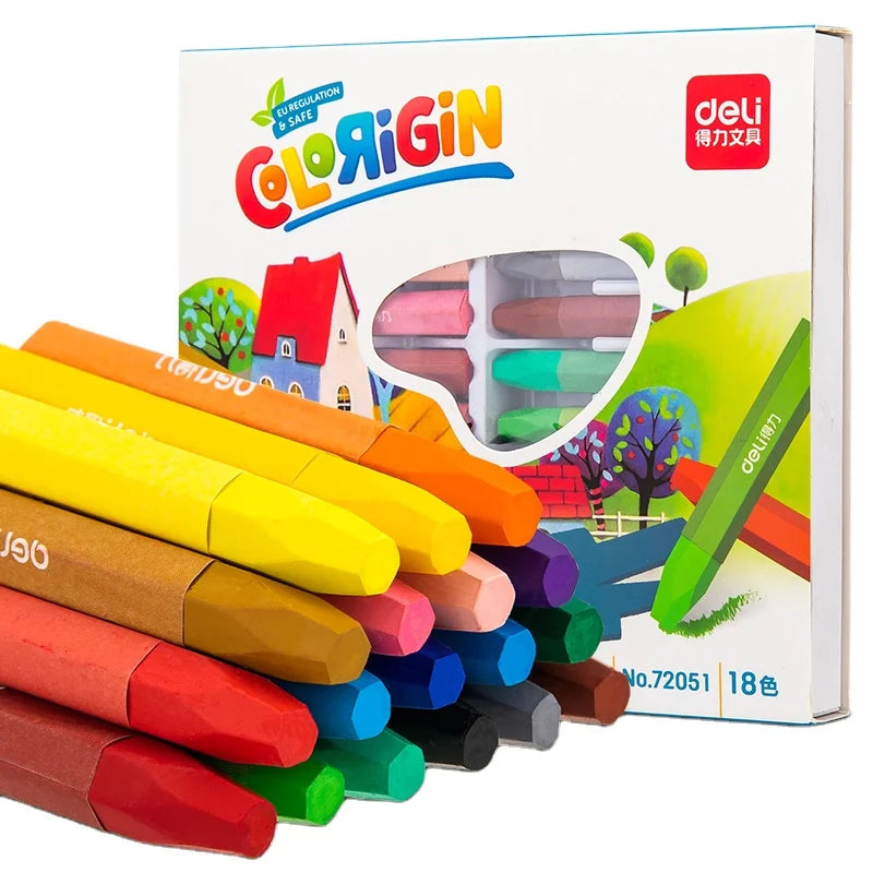 Deli 72051 18pcs/box Student Art Crayons Children's Kindergarten Painting Oil Pastel 108box*18pcs=1944pcs Per Carton Set