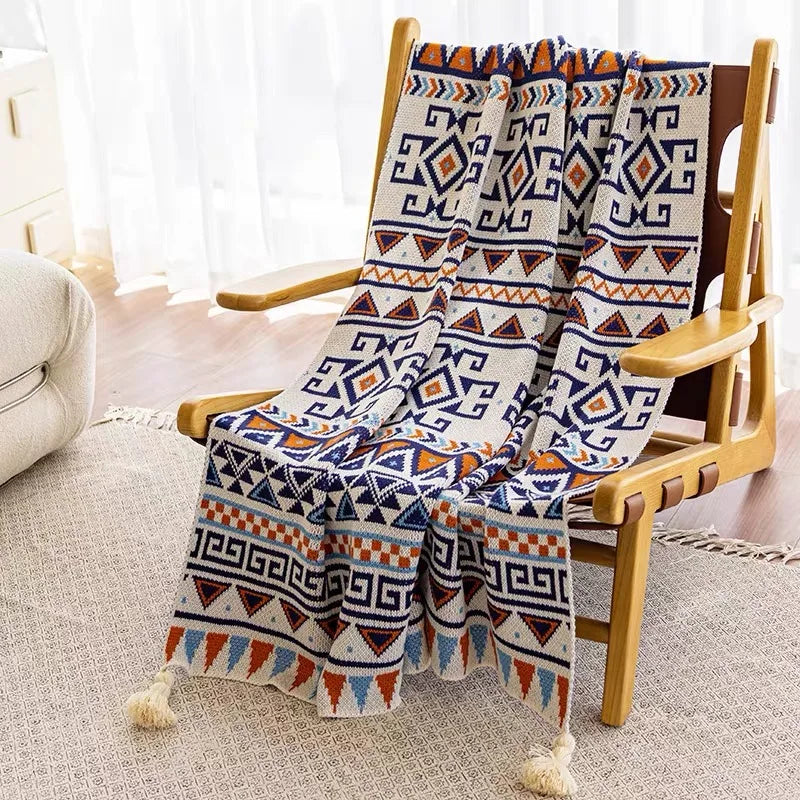 Luxury Chunky Knit Photo Wool Bed Throw Wearable Nordic Blanket Custom Printed Logo 100% Fleece Pure New Wool Blanket