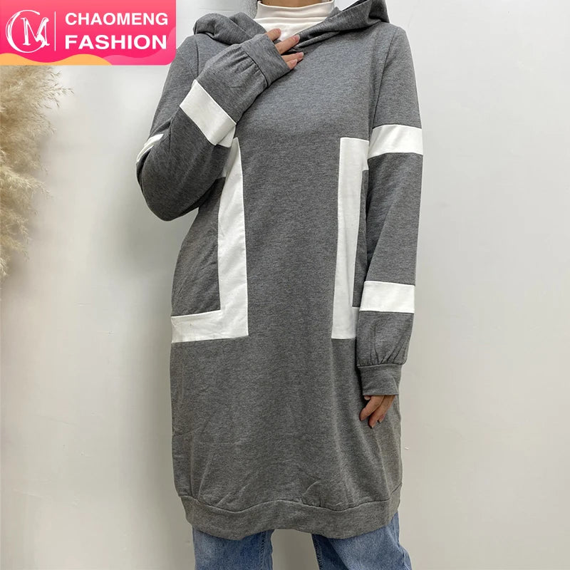 2246# Autumn Winter Thick Cotton Warm Hoodie Blouse Muslim Women Long Sleeve Fashion Sport Tops With Big Side Pockets 3 Color