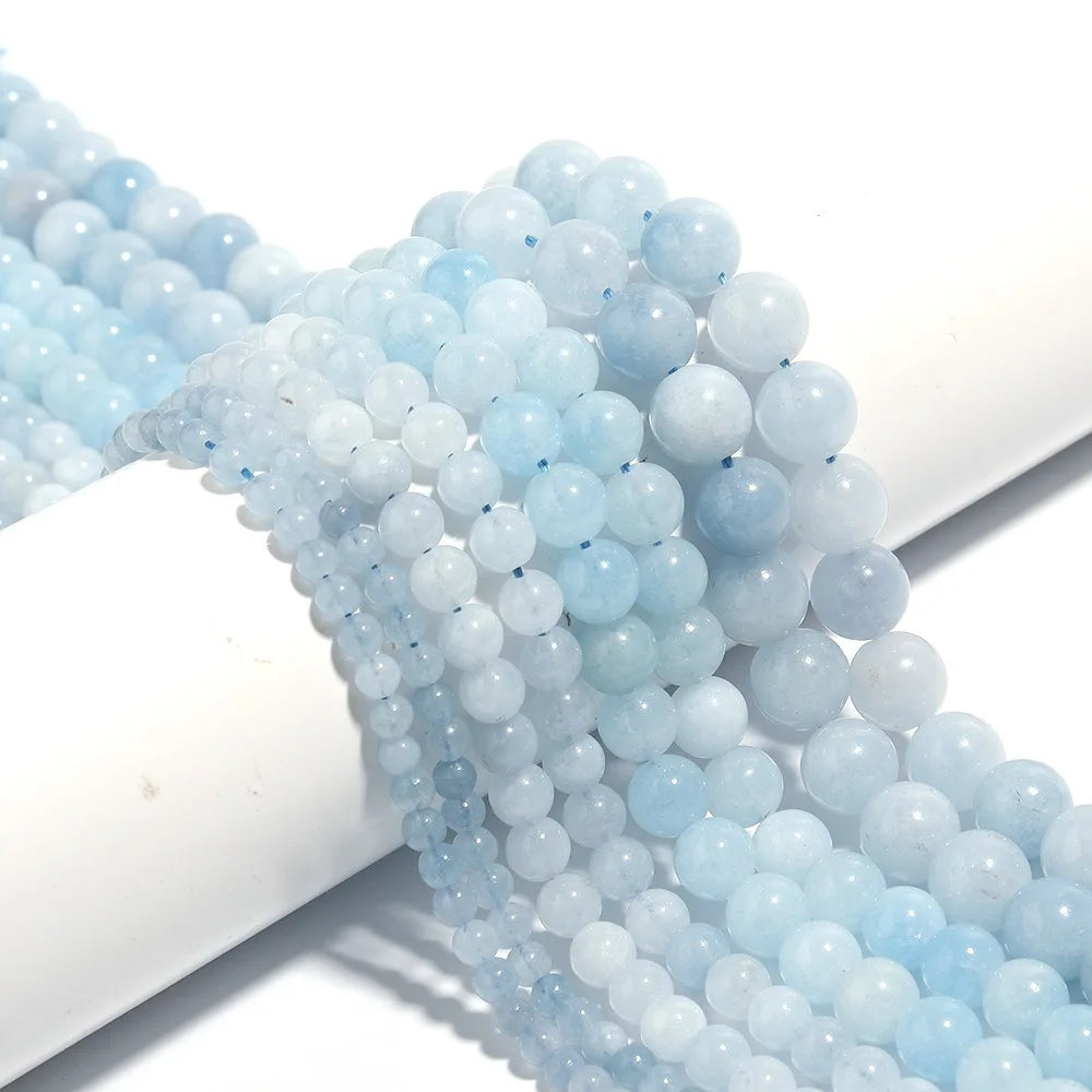 Natural Aquamarine Beads Gemstone Beads Round Loose Beads for Jewelry Making