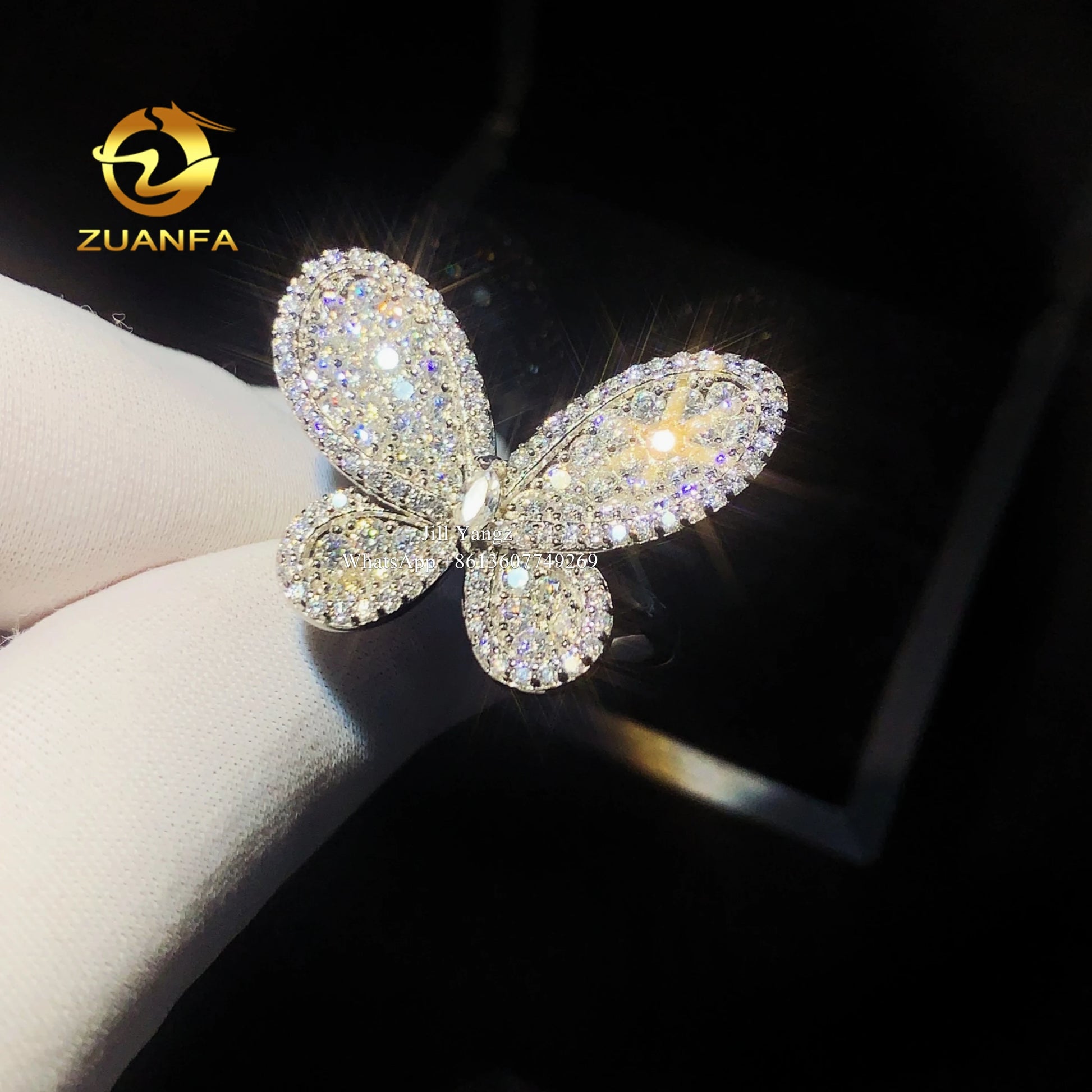 New Design Butterfly Ring Moissanite Championship Ring Baguette Cut Iced Out Diamonds Letter Initial Name Jewelry Birthday Gi