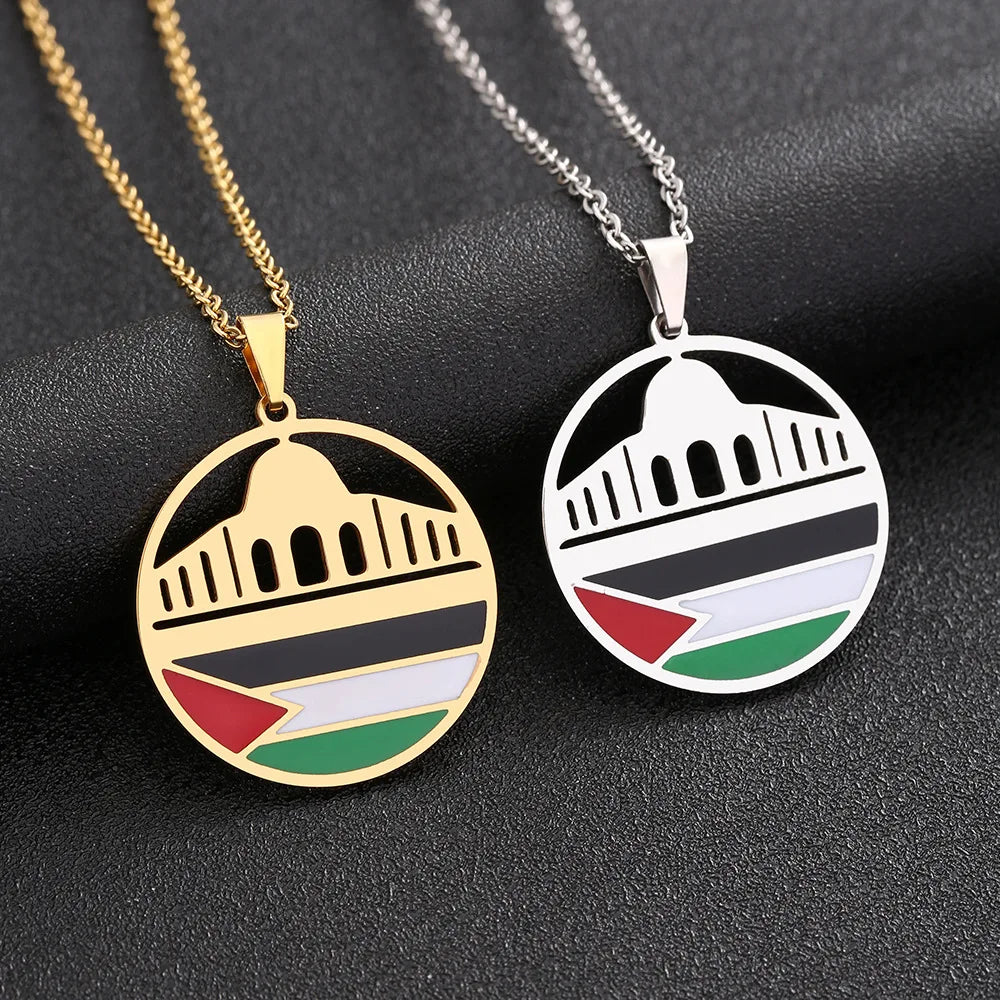 Manufacturer Palestine Map Chain Necklaces Enameled Stainless Steel 18K Gold Plated Enamel Palestinian Flag Map Pendant Neckl