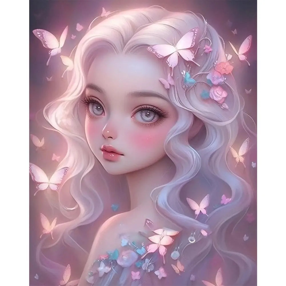 DIY 30x40cm Pink Butterfly Lady Diamond Painting Full Round 5D Acrylic Drill Creative Home Decor Diamond Painting for Beginne