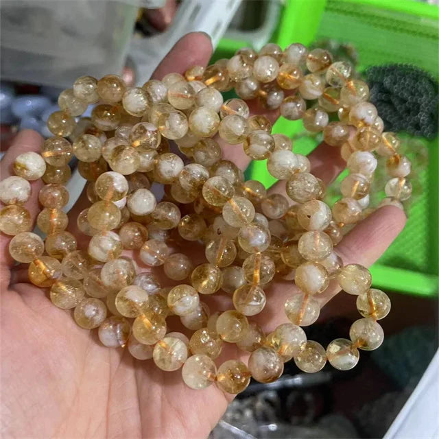 Crystal Spiritual Bracelets Healing Natural Stone 8mm Round Gold Brazil Citrine Fashionable Bracelets for Gift