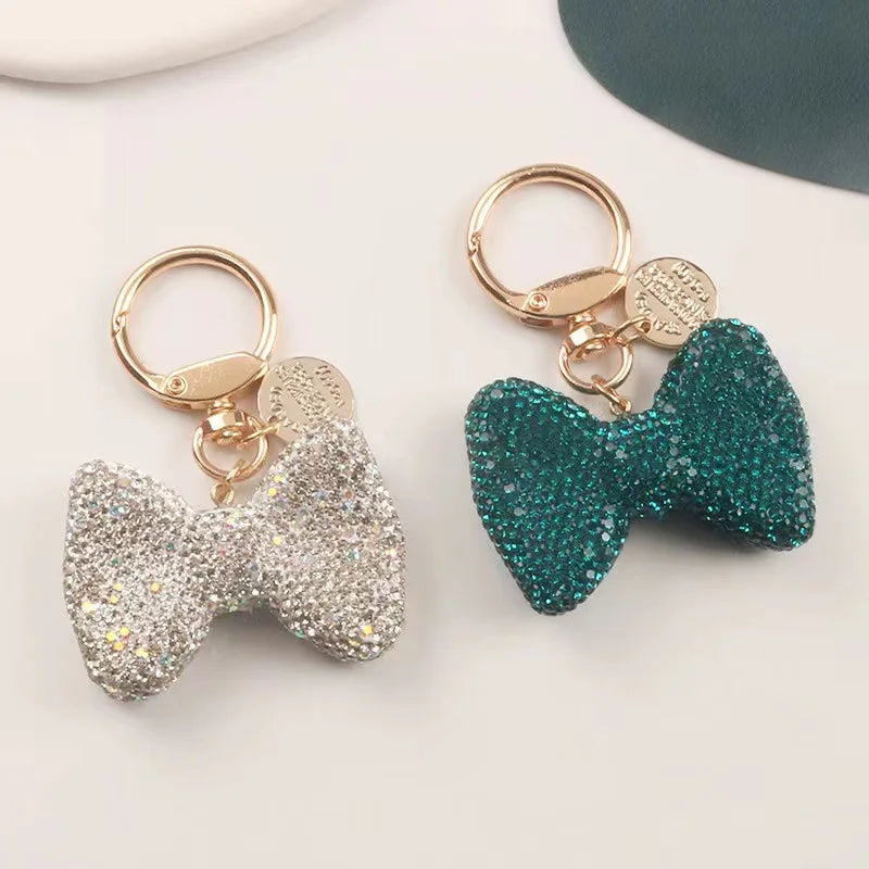 Creative Full Diamond Bow Keychain Couple Gifts Wholesale Crystal Rhinestone Key Chains Charm Pendant Bow Keychain Cheer Keyr
