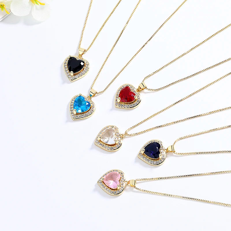 Golden Passion Wholesale 18K Gold Plated Zircon Heart Womens Necklaces Fashion Jewelry for Woman Ladies