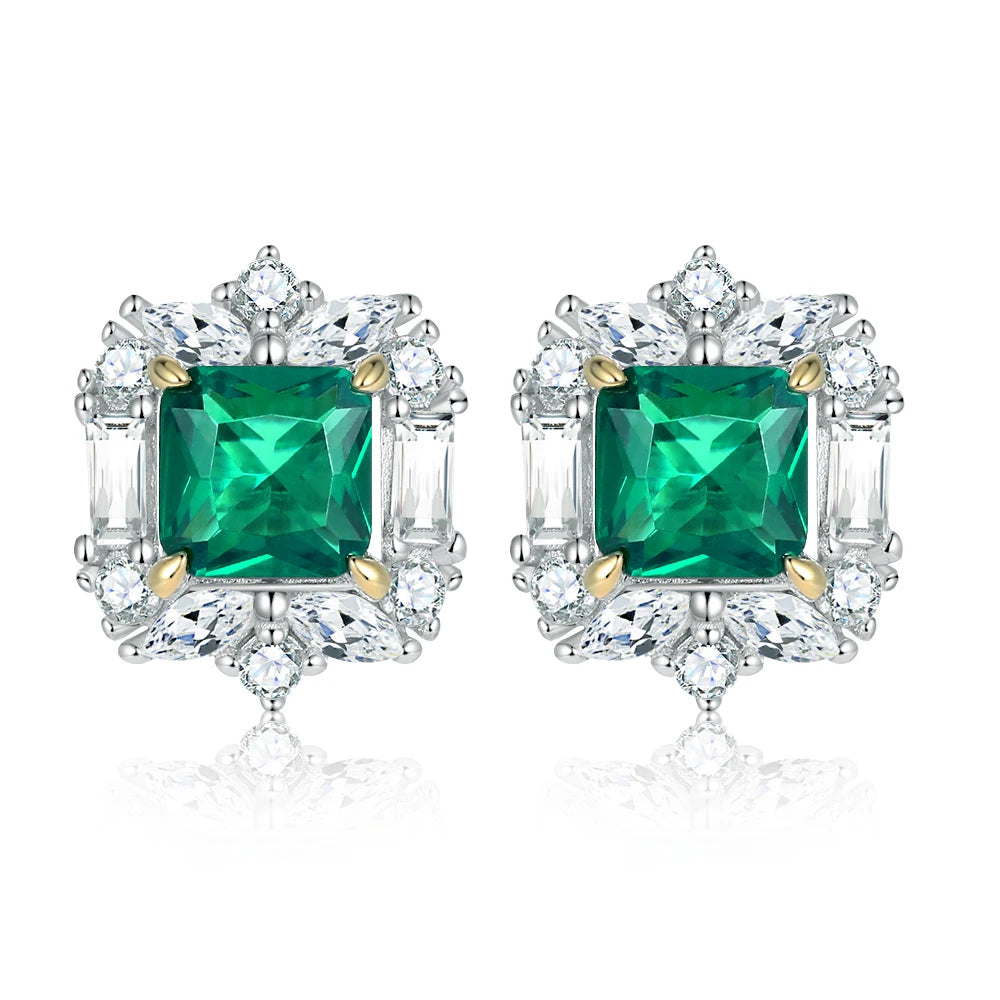 Sun Star Jewelry Supplier Luxury 925 Sterling Silver Natural Elegant Emerald Cut Diamond Zircon Stud Earrings for Women
